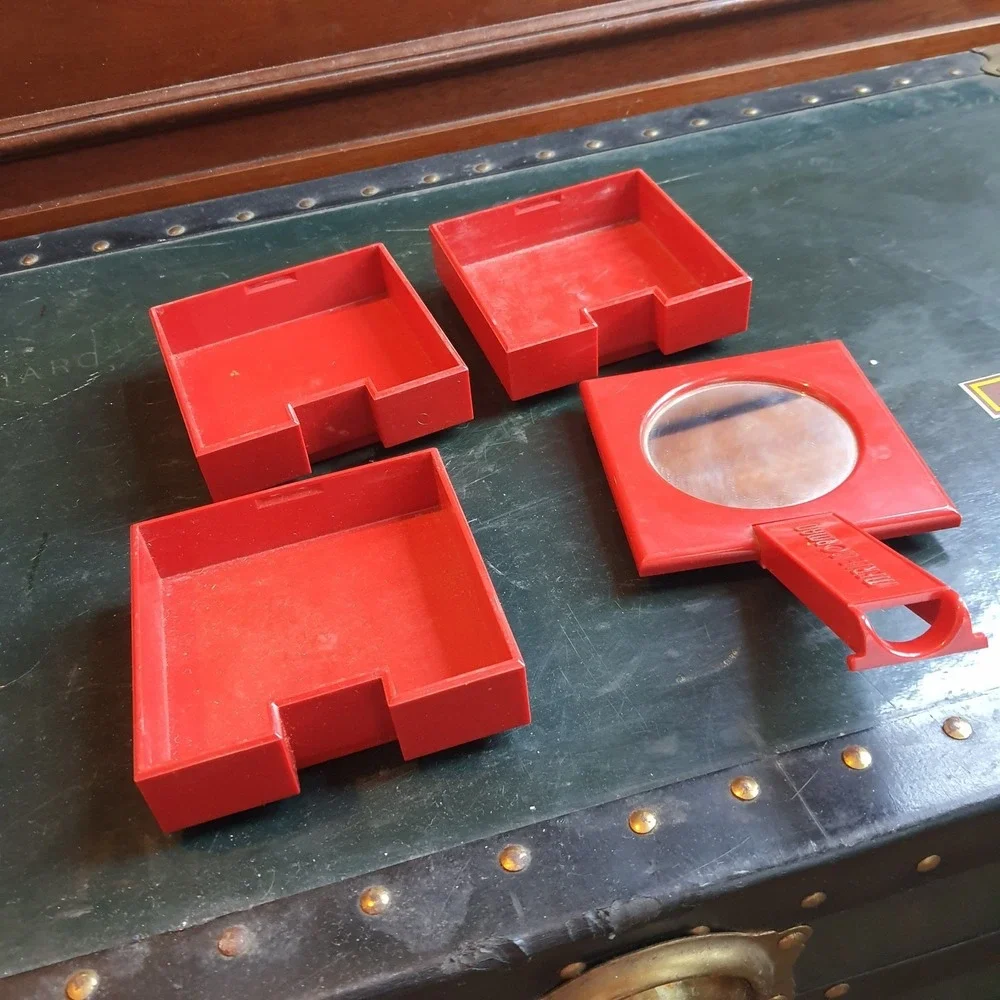 Vintage MERLE NORMAN Red Stacking Mirrored Top Acrylic Trinket / Make Up Box